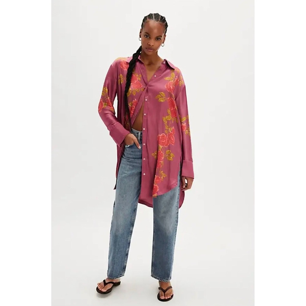Free People | Off The Vine Button Down - Plumberry Combo | Sz S | MSRP $128
